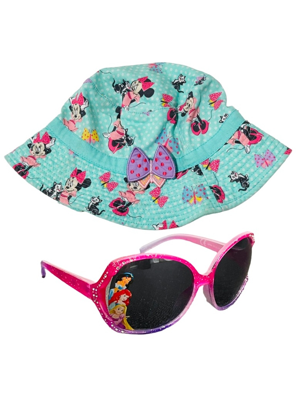 Girls Disney Summer Bundle — Minnie Mouse Bucket Hat 52cm + Princess Sunglasses